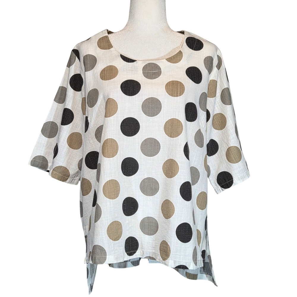 100% Cotton Relaxed Fit Top  Large Neutral Polka Dot Minimal Oversize Pullover
